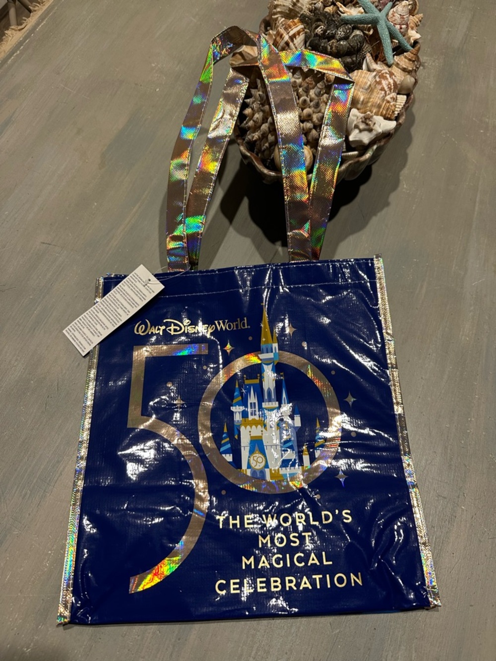 NWT…Disney 50th Anniversary Holographic Navy & Gold Celebration Tote
